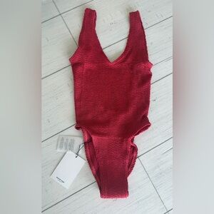 Bond-eye Mara One-piece Swimsuit NWT One Size Ribbed Color Blood Orange Shimmer